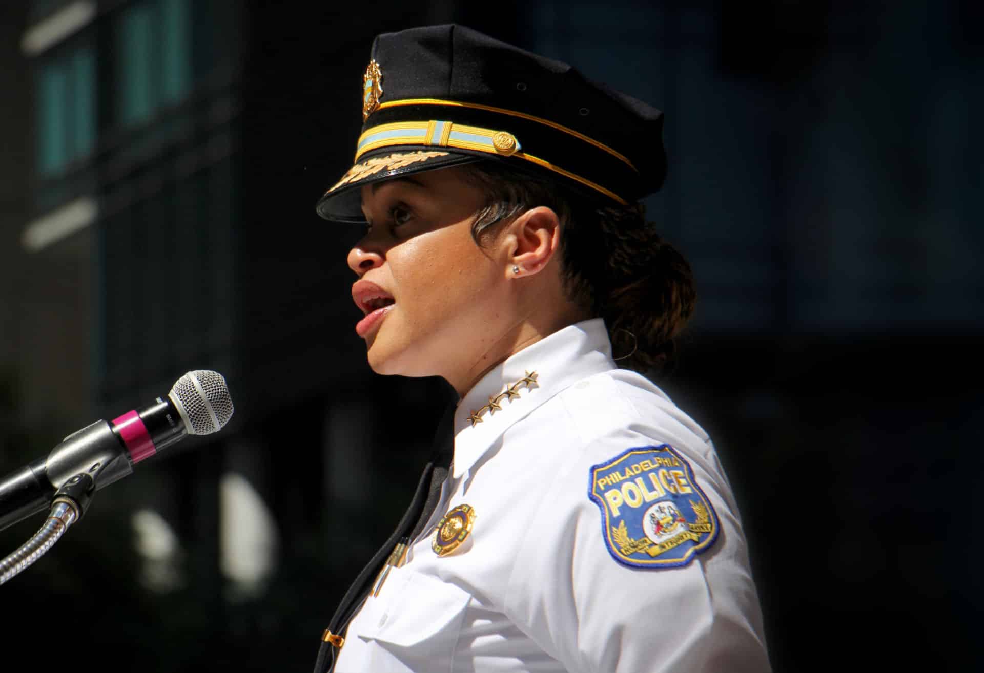 Philadelphia Police Commissioner Danielle Outlaw speaks at the one-year update on the City’s Pathways to Reform, Transformation, and Reconciliation work. (Emma Lee/WHYY)